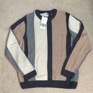 Zara Men's Striped Crewneck Sweater